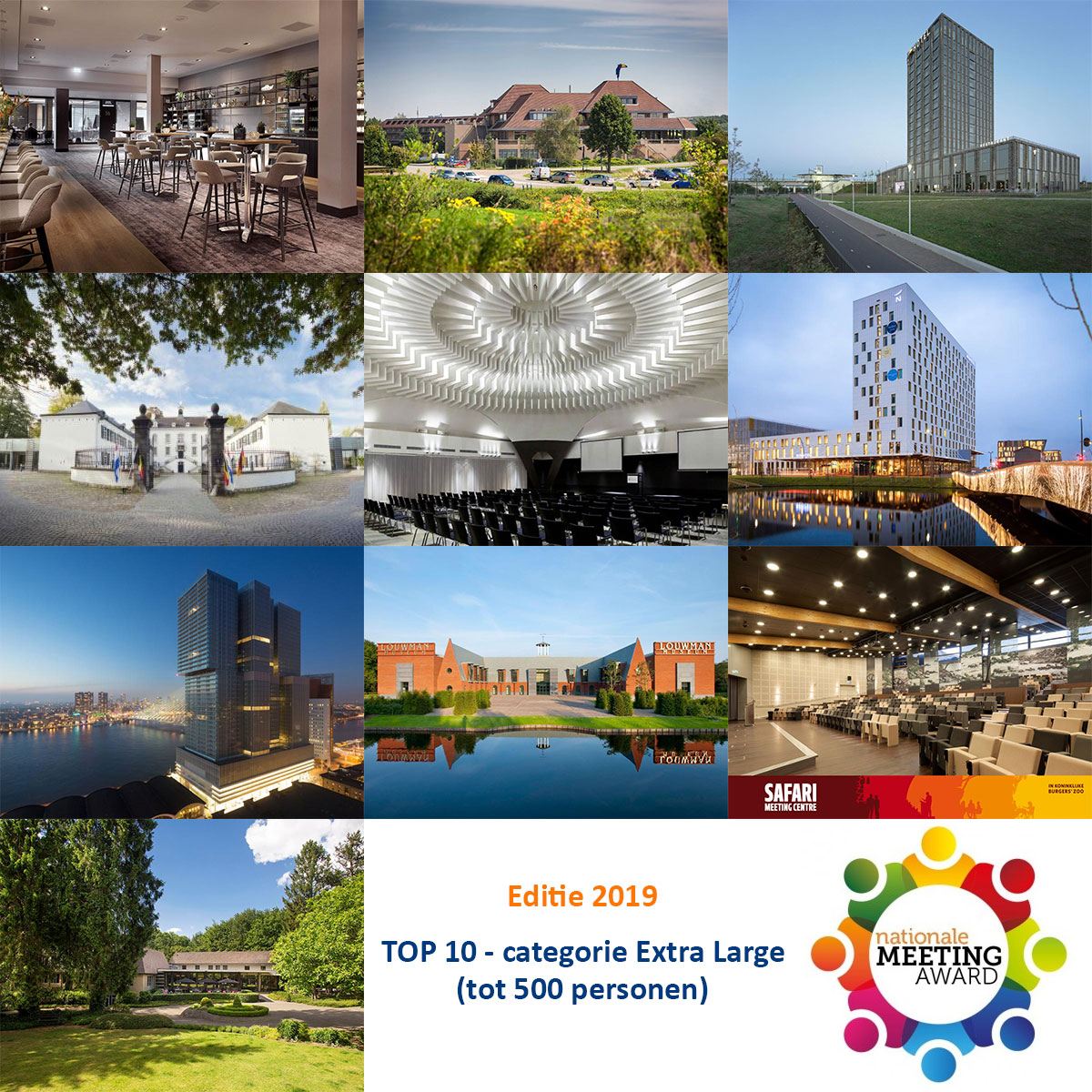 Beste 10 vergaderlocaties tot 500 personen in Nederland 2019