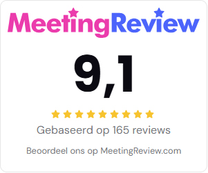 MeetingReview widget voor communicatie - vierkant met grote reviewscore